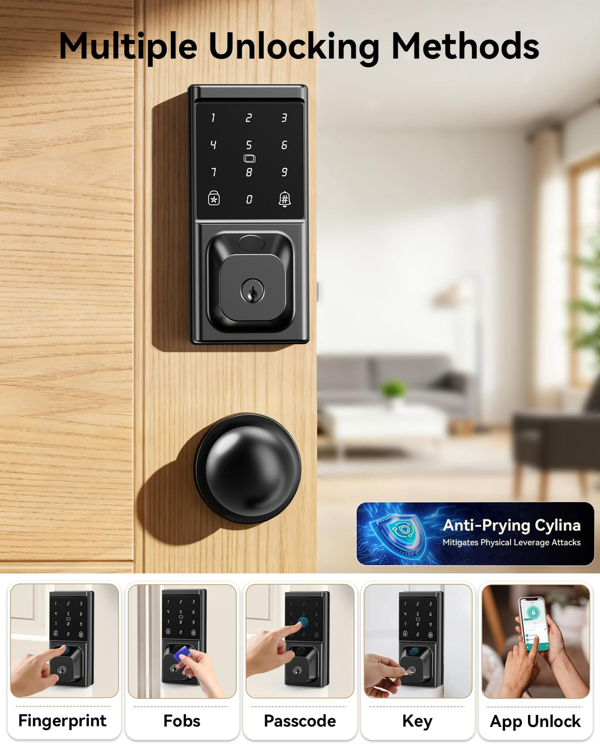 IBLOG Keyless Entry Door Lock with Knob Handle, Fingerprint Smart Lock