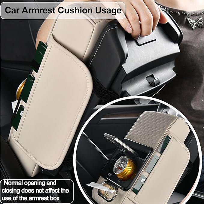 Center Console Cover,Car Armrest Cushion Multifunctional with 2 Storage Bags Cup Holder,Phone Slot,Tissue Box Slot for Most Cars Accessories Interior Organizers-Black 13.8x7.9 in
