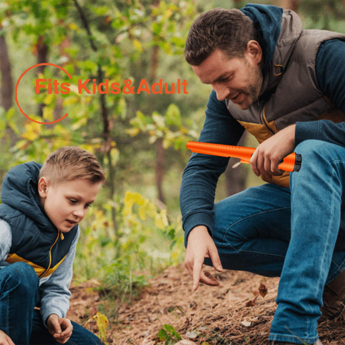 Fully Waterproof Pinpoint Metal Detector Pinpointer - 360° Search Pinpointing Finder Probe Treasure Hunting Tool Accessories for Adults and Kids (Three Mode) Hs08 Orange