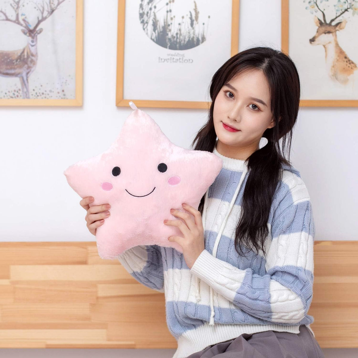 DearSun 13.8" Light Up Twinkle Star Pillow, LED Star Plush Pillow with Colorful Night Lights, Soft Glowing Stuffed Star Toy Cute Throw Pillow for Kids, Birthday Gift, Bedroom, Nursery(Pink)