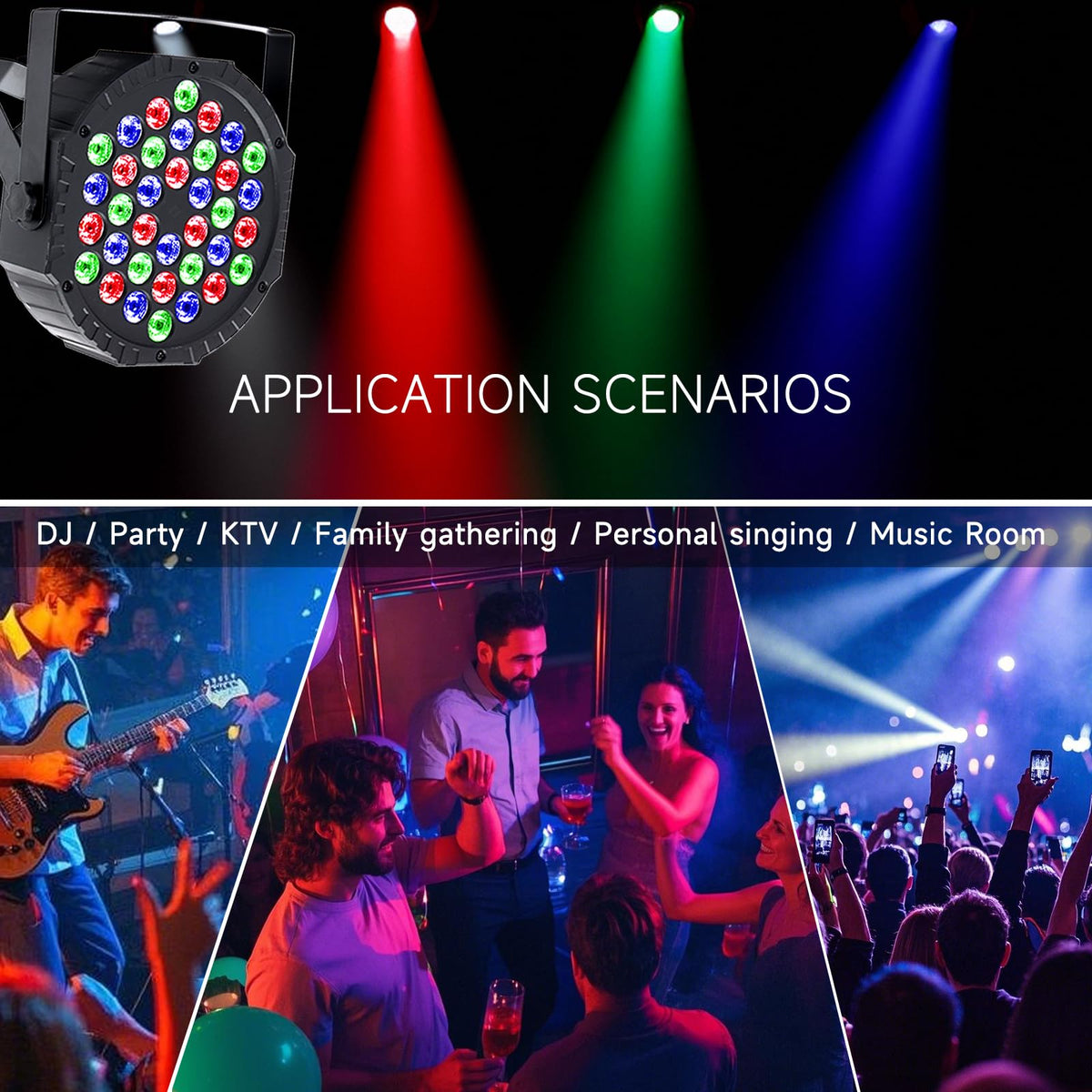 36W RGB LED DJ Stage Par Lights 4Pack, Sound Activated & DMX for Party