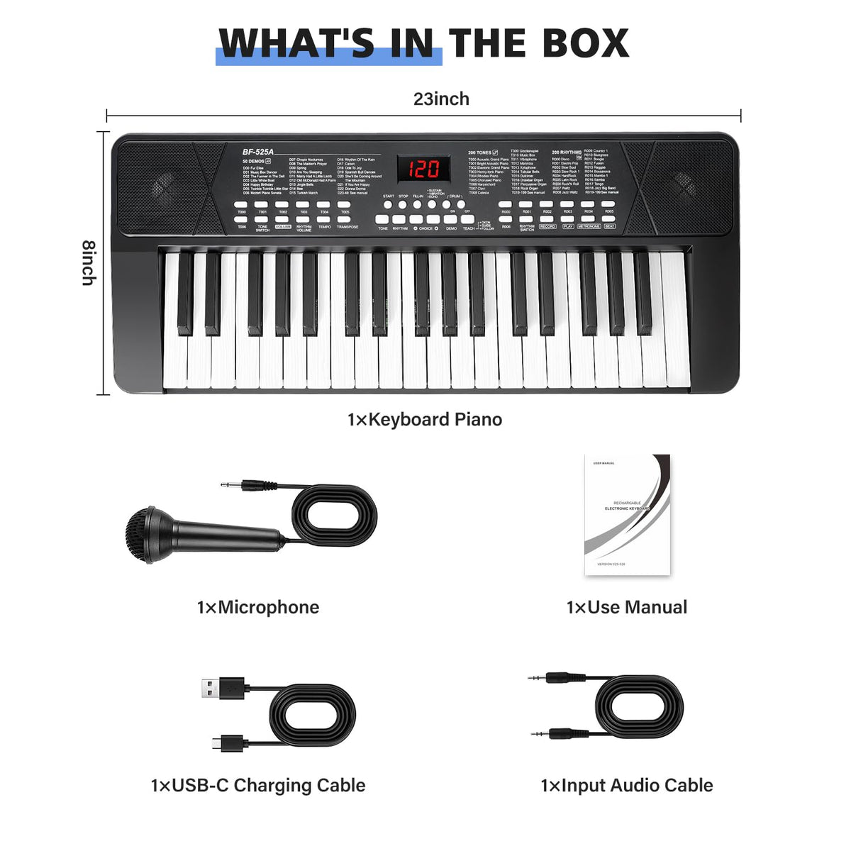 37 Keys Piano Keyboard for Beginners with Mic LED Screen 1200mAh Battery