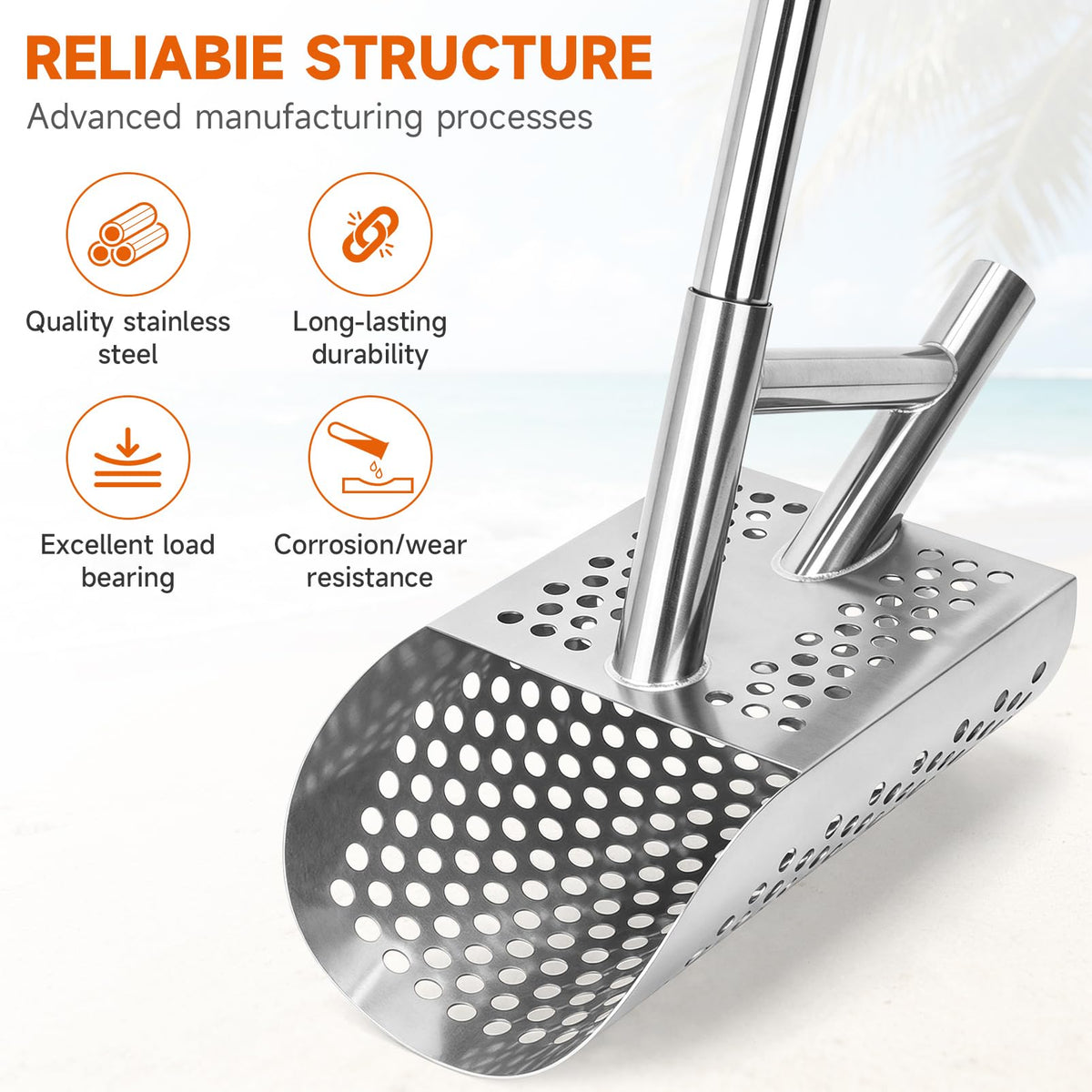 SANLIKE Sand Scoop for Metal Detecting, Stainless Steel with Long Handle