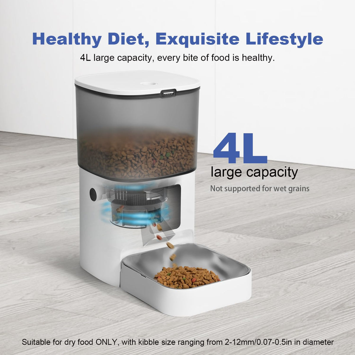 ANDOLL HOME 2.4G Automatic Cat Feeder, 4L WiFi Food Dispenser with 10s Voice Recorder, Pet Feeder up to 10 Meals per Day, Timed Cat Feeder with Dry Food Sealed Ring