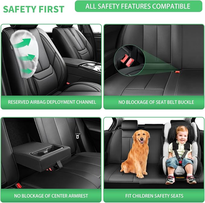 Fit CRV Car Seat Covers for Honda CR-V 2013-2024 2025 2026 -Upgraded Premium Waterproof & Breathable Leather, Airbag Compatible, All-Weather Seat Cushion Protector,2 Front/Black
