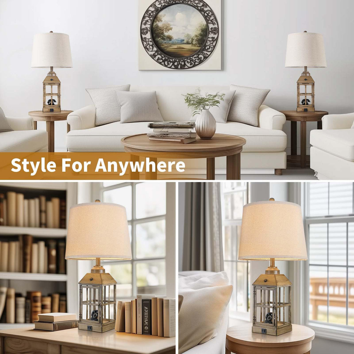 Lovlast 25" Farmhouse Table Lamps Set of 2 for Bedroom Living Room (Wood)