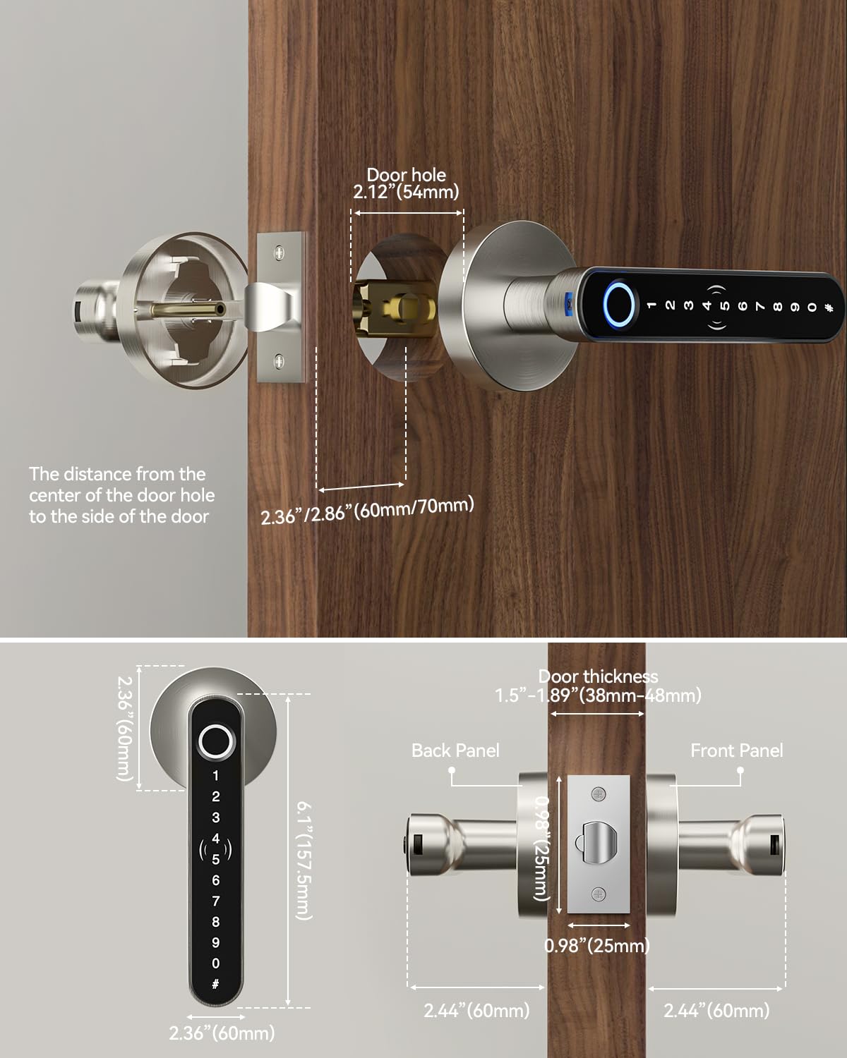 TMEZON Smart Door Lock Fingerprint, Keyless Entry Door Lock with Handle APP/IC Cards/Codes/Keys/Fingerprints Biometric Electronic Smart Lock for Bedroom Home Hotel Office