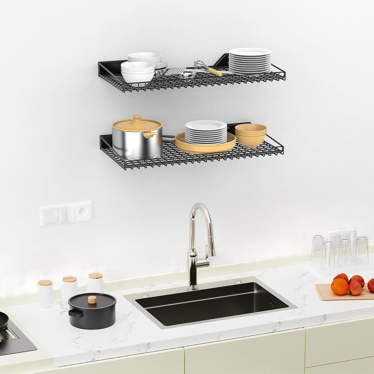 TORACK Wall-Mounted Storage Shelves, Mixed-Size Garage Shelving for Closet & Laundry Room, Heavy-Duty Wall Shelf Holds Up to 65 lbs(Black)