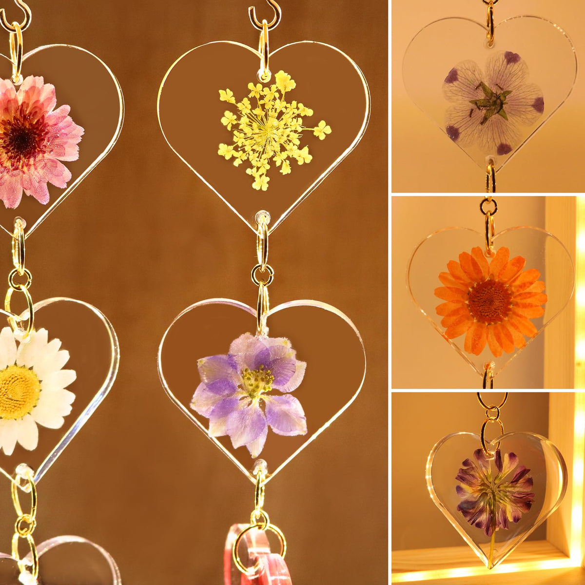 SMUK Resin Dried Flower LED Aesthetic Desk Lamp, Unique 3 Way Dimmable Natural Pressed Flower Table Lamp with Wooden Frame for Desk, Table, Nightstand, Bedroom, Living Room, Office