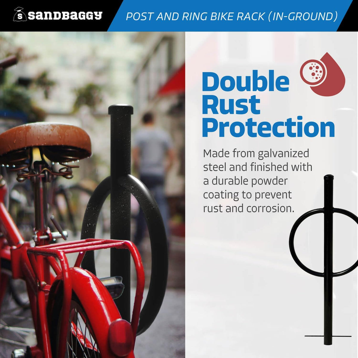 Sandbaggy Post and Ring Rack - In Ground - Commercial Outdoor Bike Parking & Storage Racks (Orange, 10)