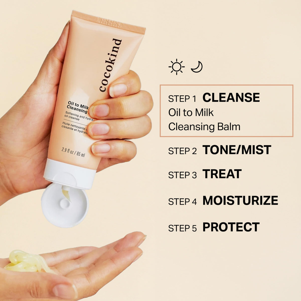 Cocokind Oil to Milk Cleansing Balm Face Wash, 2.9 Fl Oz