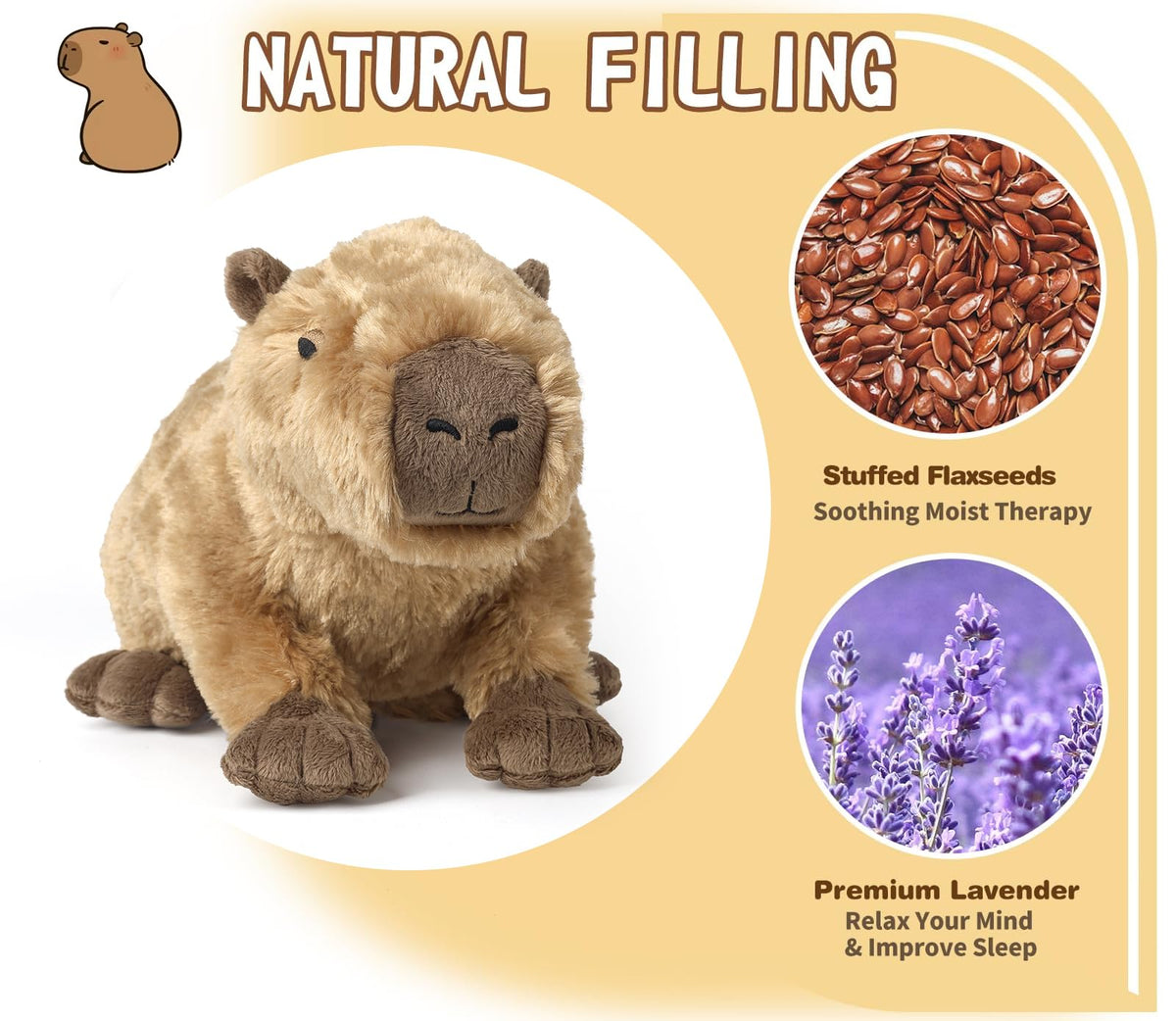 Capybara Stuffed Animals, Microwavable Stuffed Animal Adorable Fluffy Capybara Plush for Warmth Comfort, Heatable Coolable Lavender Scent Toy, Cute Soft Plushie Gift for Kids Adult & Children Boy Girl