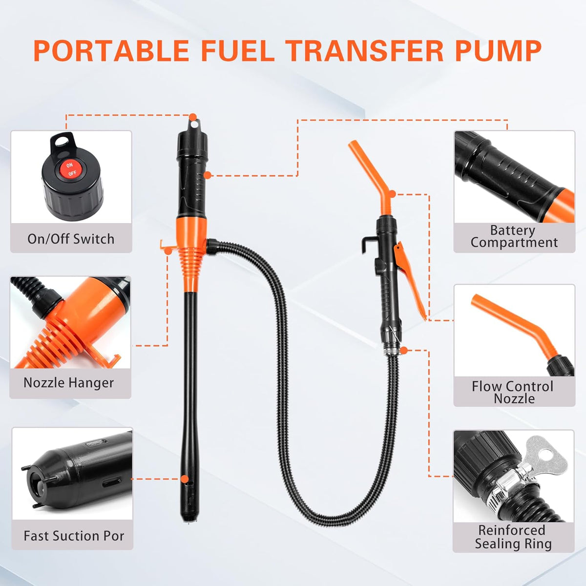 Portable Power Battery Pump, Battery Powered Siphon Fuel Transfer Pump, Universal Fit for Gasoline, Car, Portable Fuel Transfer Pump,Mechanical Fuel Pump