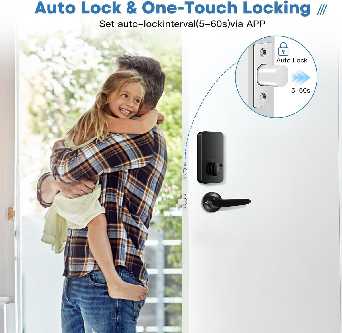 Evanshow Keypad Door Lock with Handle, Electronic Digital Keypad Deadbolt with App, Keyless Entry Fingerprint Lock Auto Lock & One Touch Locking, Front Smart Door Handle Sets