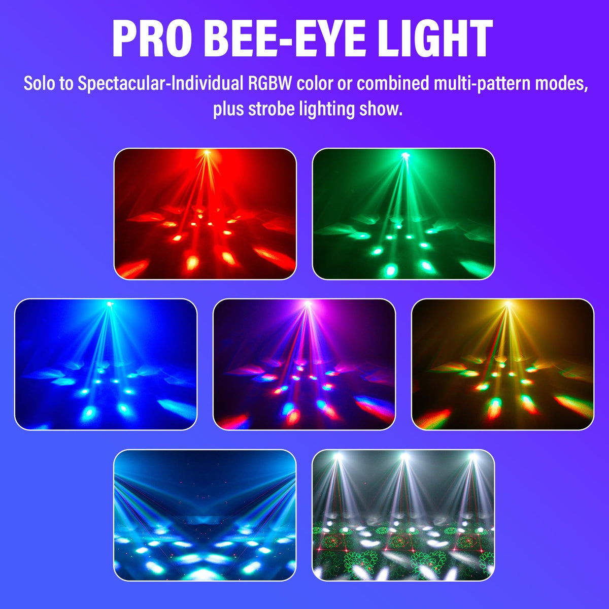 Telbum DJ Party Lights, 80W 6IN1 LED DJ Disco Light DMX & Remote Control, RGBW Bee-Eye Effect - Multi Patterns - White Strobe Effect, Sound Activated Stage Light for Wedding Dance Gig Bar Rave