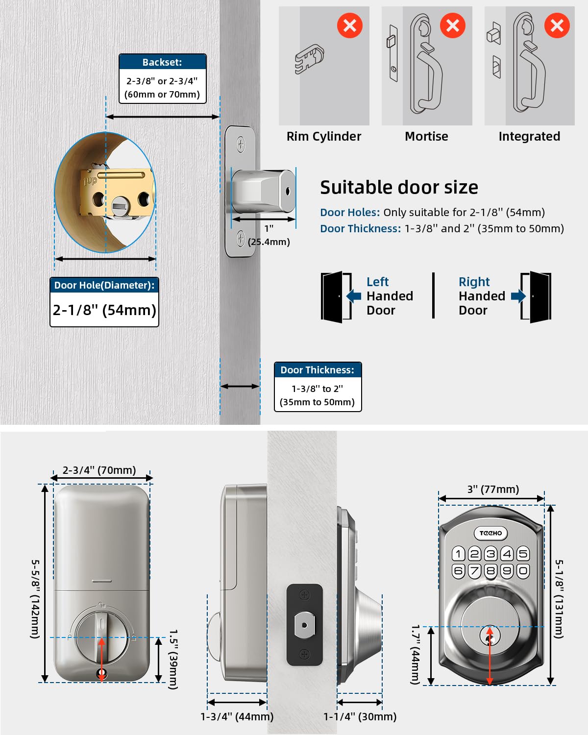 TEEHO TE001 Keyless Entry Deadbolt with Keypad for Front Door, Satin Nickel
