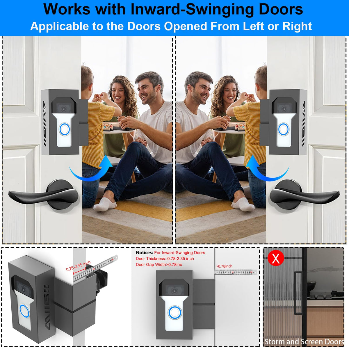Anti Theft Ring Doorbell Mount, All Metal Ring Camera Door Mount Upgrade with Charging Port, No Drill Ring Doorbell Holder for Home Apartment Door, Compatible with Ring / Blink Video Doorbell
