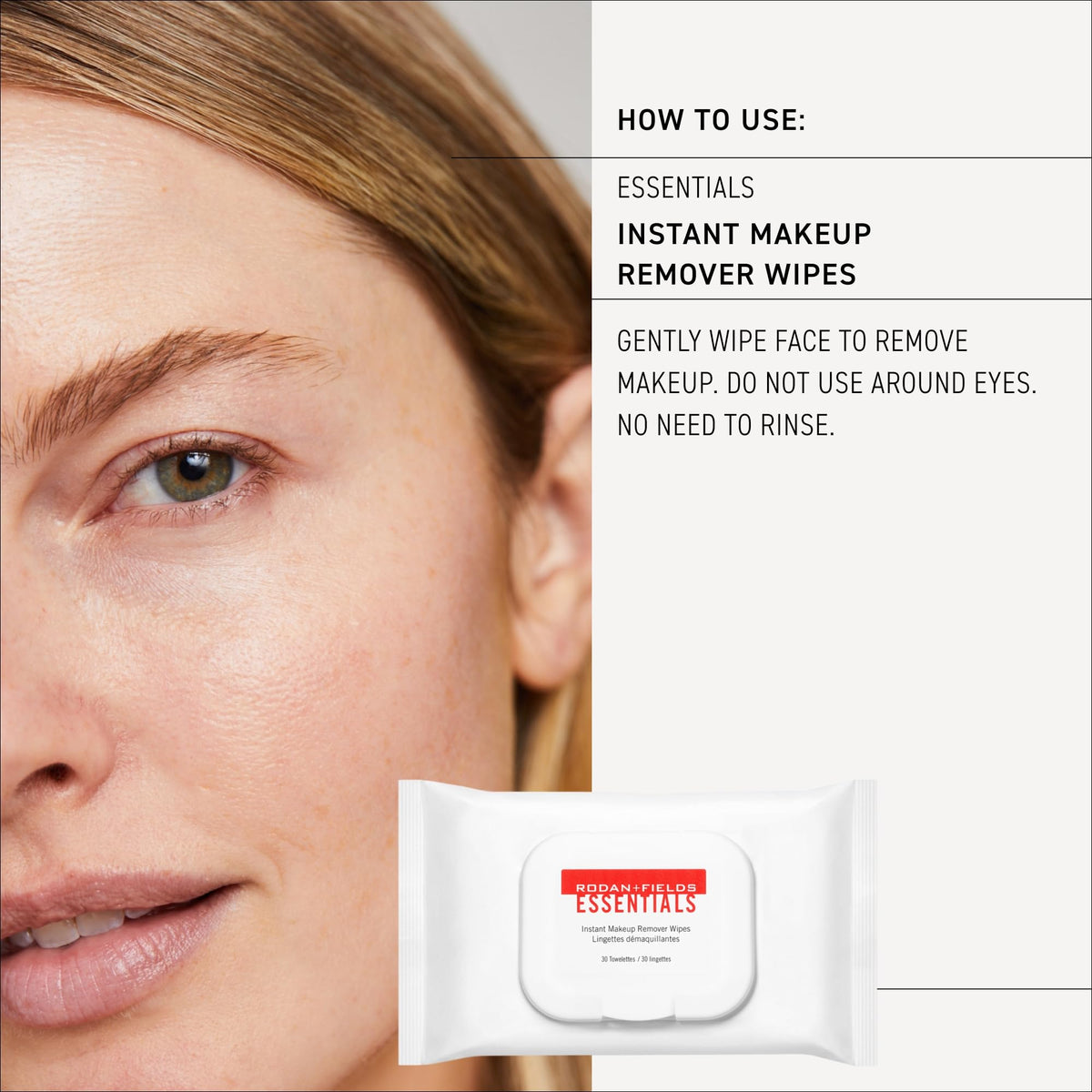 Rodan + Fields Essentials Instant Makeup Remover Wipes | 2 pack | Gentle Cleansing Face Wipes for Sensitive Skin | Removes Makeup | Disposable Facial Towelettes