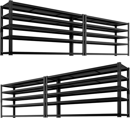 Storage Shelves Heavy Duty 4 PCS, 60" L x 24" W x 78" H Garage Storage Shelves Unit Loads 3700LBS, 5-Tier Adjustable Metal Industrial Utility Shelf Rack for Kitchen, Laundry Room, Warehouse, Basement