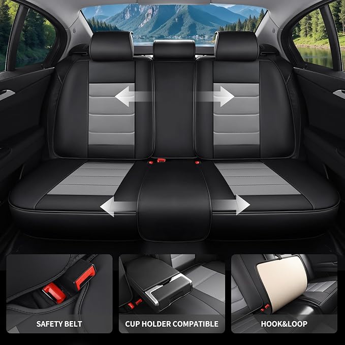 Car Seat Covers Full Set Custom Fit for Ford Edge 2007-2025 2026 - Premium Faux Leather with Lumbar Support, Waterproof, Breathable, Anti-Slip, Easy to Install (Black&Gray,Full Set)