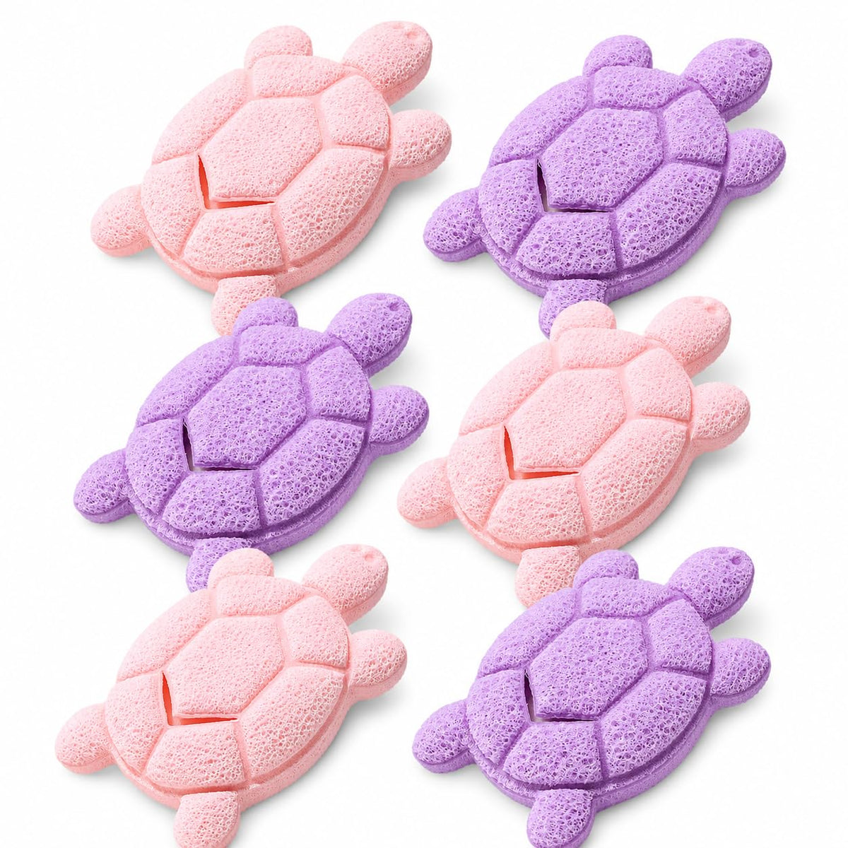 Coieaa Cute Turtle Facial Sponge, Soft Reusable Face Scrubber Exfoliator, Gentle Makeup Remover & Daily Cleansing Sponge, Ideal for Sensitive Skin (6, Pink & Purple)