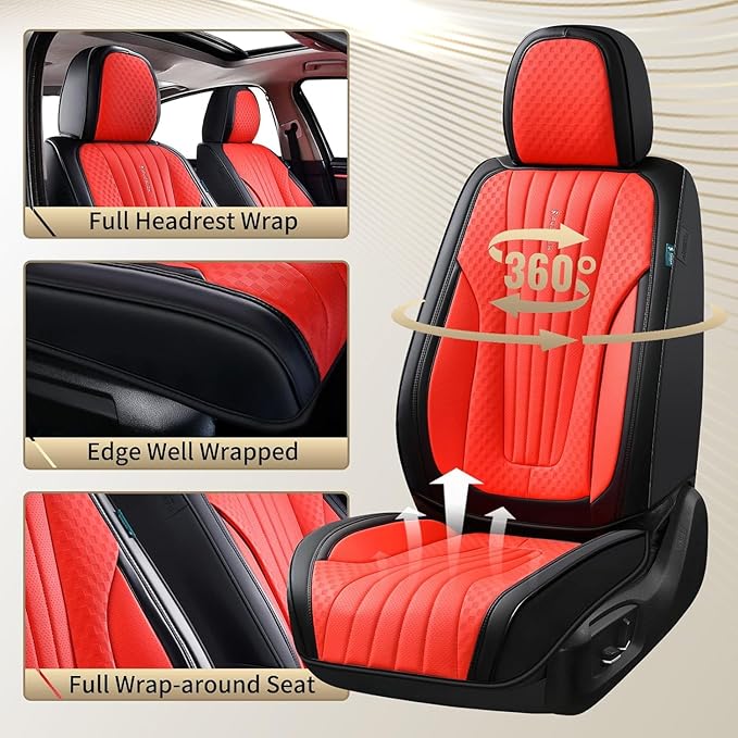 FLORICH Car Seat Covers, Premium Leatherette Car Seat Covers Front Seats, Waterproof Leather Seat Protectors, Automotive Seat Protectors Universal Fit for Most Sedans Cars SUV Trucks, Black&Red