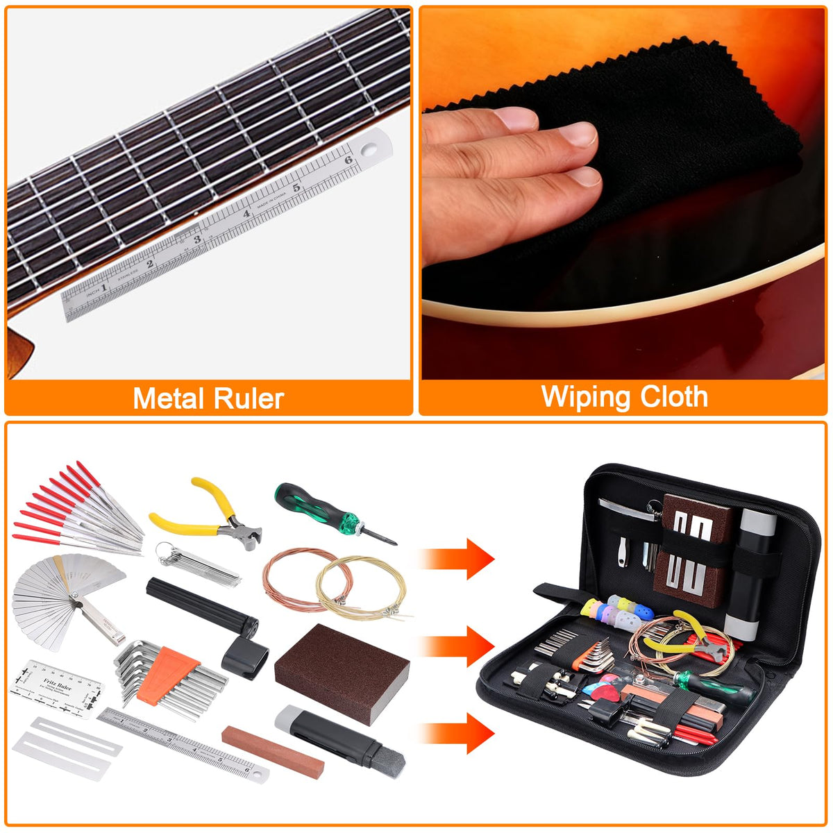 Guitar Tool Kit, 132 Pcs Professional Guitar Repair Kit, Guitar Maintenance Kit with Guitar Tools Accessories and Carry Bag, Guitar Setup Kit for Electric Guitar Acoustic Guitar Ukulele Banjo Bass