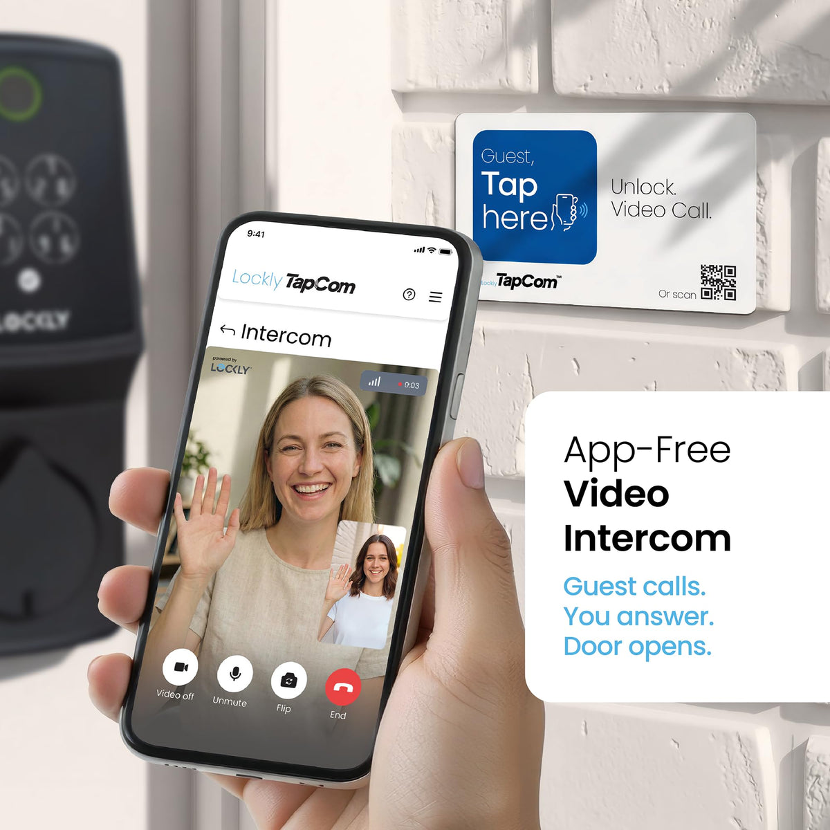 Lockly TapCom – App-Free Video Intercom & Smart Door Lock Upgrade, Patent Pending, Tap or Scan Guest Access, Works with Your Existing Smart Lock