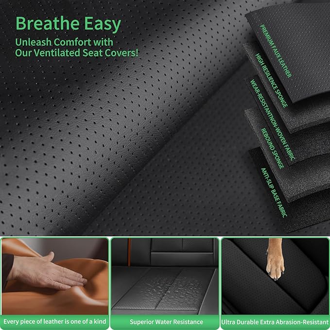 Fit Insight Car Seat Covers for Honda Insight 2010-2021 2022-Upgraded Premium Waterproof & Breathable Leather,Airbag Compatible,All-Weather Seat Cushion Protector,Full Set,Black-Brown
