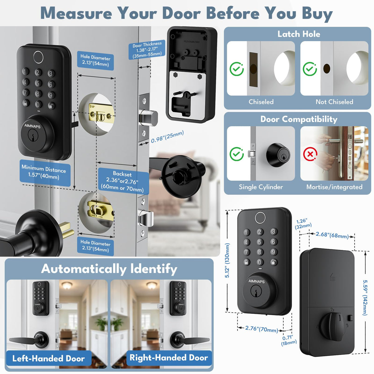 Keyless Entry Door Lock with Keypad, Fingerprint Deadbolt Smart Lock