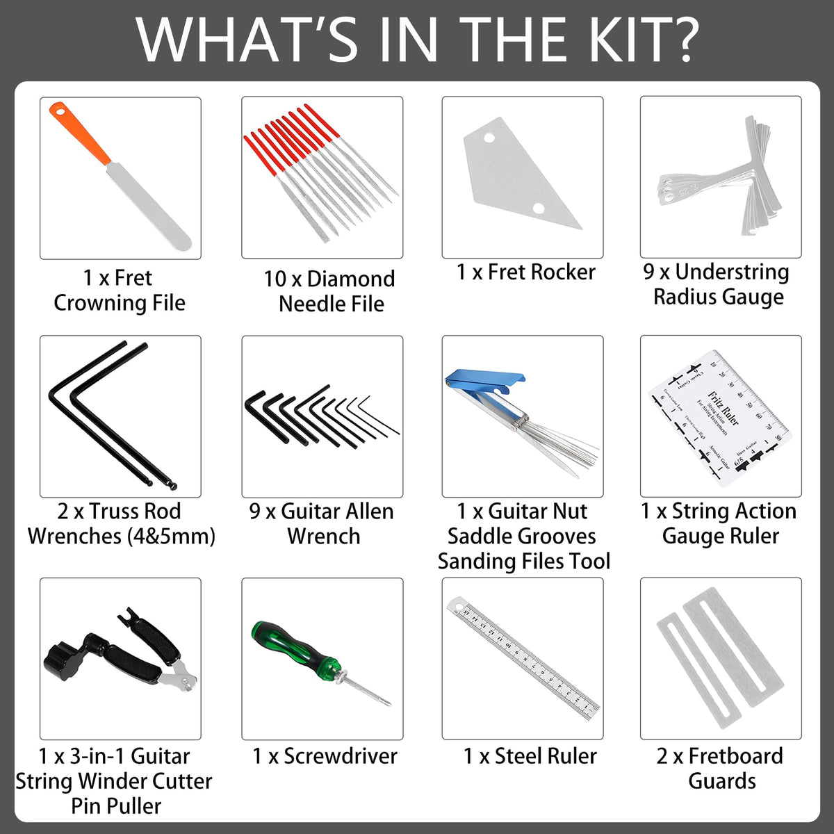 Frautron Guitar Setup Tool Kit with Carry Bag for Bass Ukulele Banjo