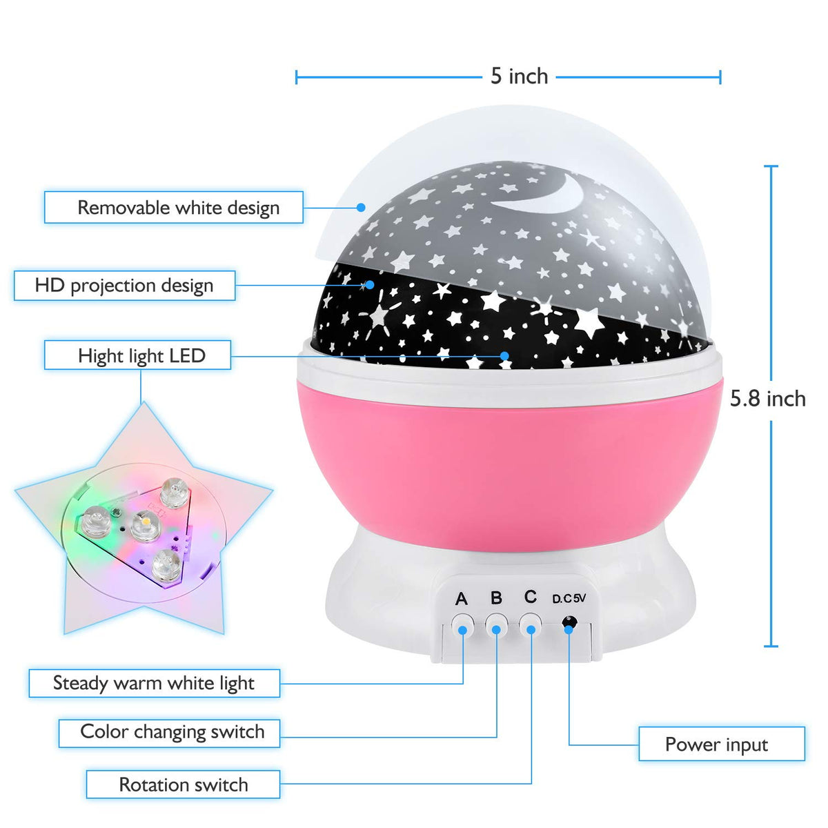 RICTLY Night Light for Kids, Kids Night Light Nebula 360 Degree Rotation - 4 LED Bulbs 12 Light Color Star Projector Changing with USB Cable, Romantic Gifts for Men Women Children
