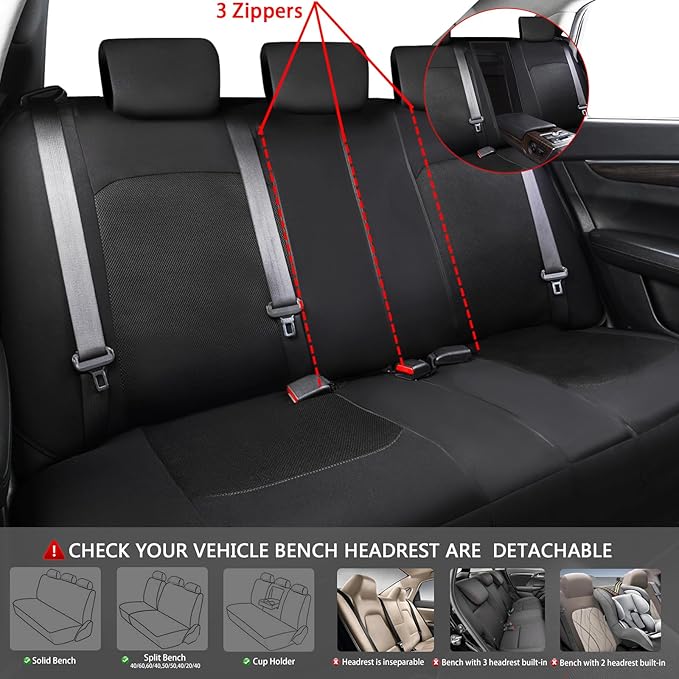 CAR PASS 3D Air Mesh Car Seat Covers Full Set, Breathable Sporty Rear Bench with Zipper for Armrest Box Universal Fit 95% Automotive SUV,Truck,Sedan Interior Cute Women Airbag Compatible, Black Red