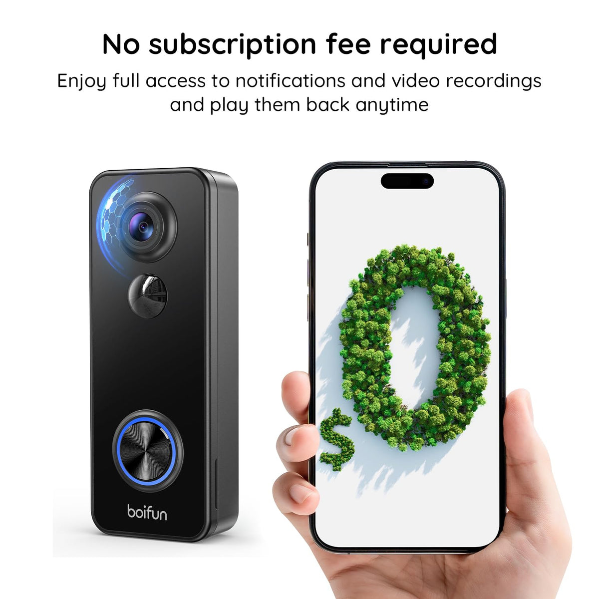 BOIFUN Video Doorbell Camera Wireless, 180° Wide View, 2K, No Subscription