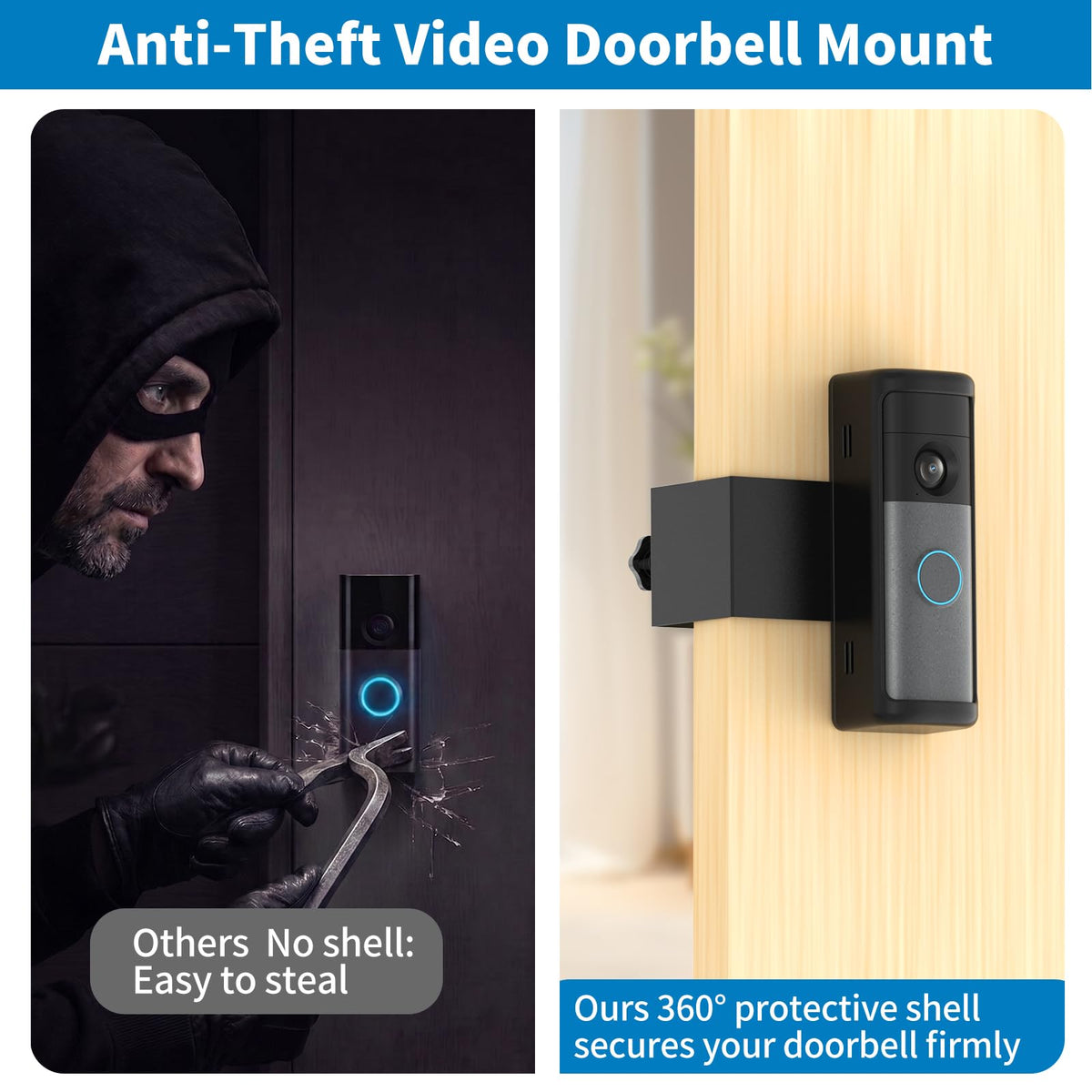 Anti-Theft Ring/Blink Doorbell Mount for 2026 Newest Battery Doorbell/Plus/Pro (2nd Gen), No-Drill Camera Doorbell Kits, Non-Blocking Motion Sensor, Accessories for Apartment & Rental, Black