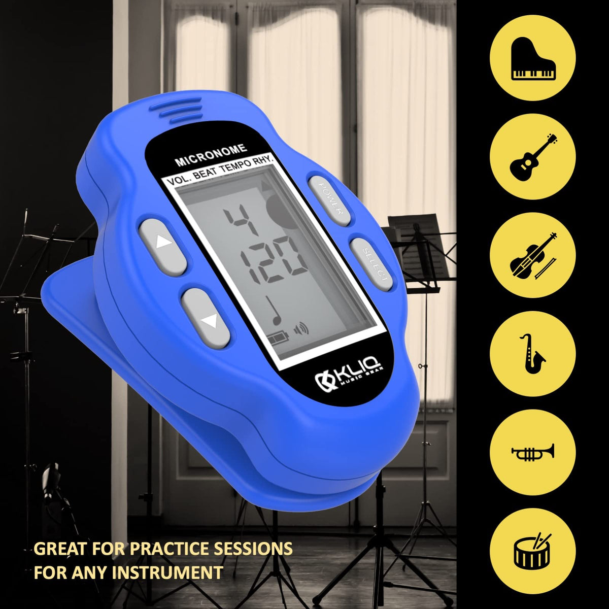 KLIQ MicroNome - Mini Rechargeable Digital Metronome - with Speaker (Digital Volume, Beat and Tempo Adjustment) Designed for use with Piano, Guitar, Saxophone, Flute, Violin, Drum (Blue)