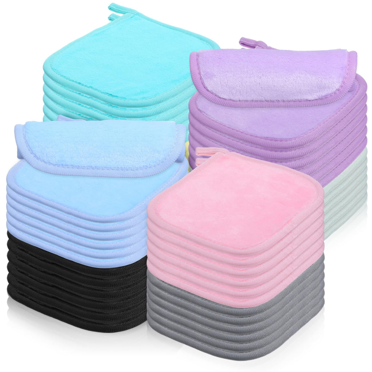 Limbeuuu 48 Pcs Makeup Remover Cloth Reusable Makeup Remover Pads Soft Microfiber Face Towels Facial Cleansing Cloths for Face Hand Eye Lips Bathroom Gift for Women 6.3 x 5.5 Inch(8 Colors)