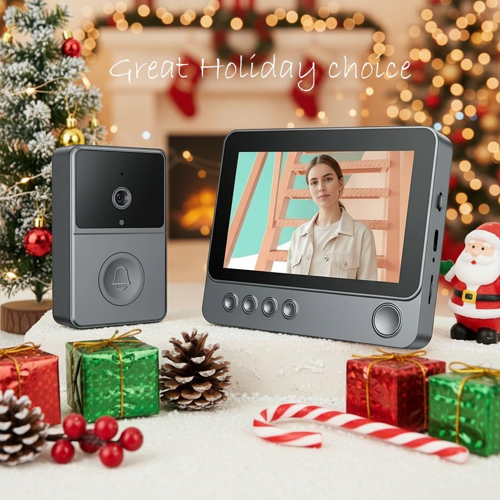 Wireless Video Doorbell with 4.3" Touchscreen Monitor, No WiFi Required, Battery Powered Door Bell Camera with Two-Way Audio, Offline Home Security System
