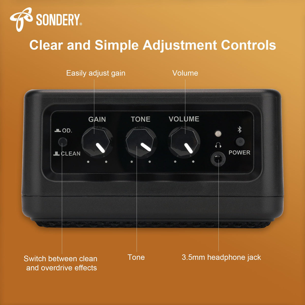 Sondery 5W Mini Amp for Electric Guitar Rechargeable with OD Clean Effects