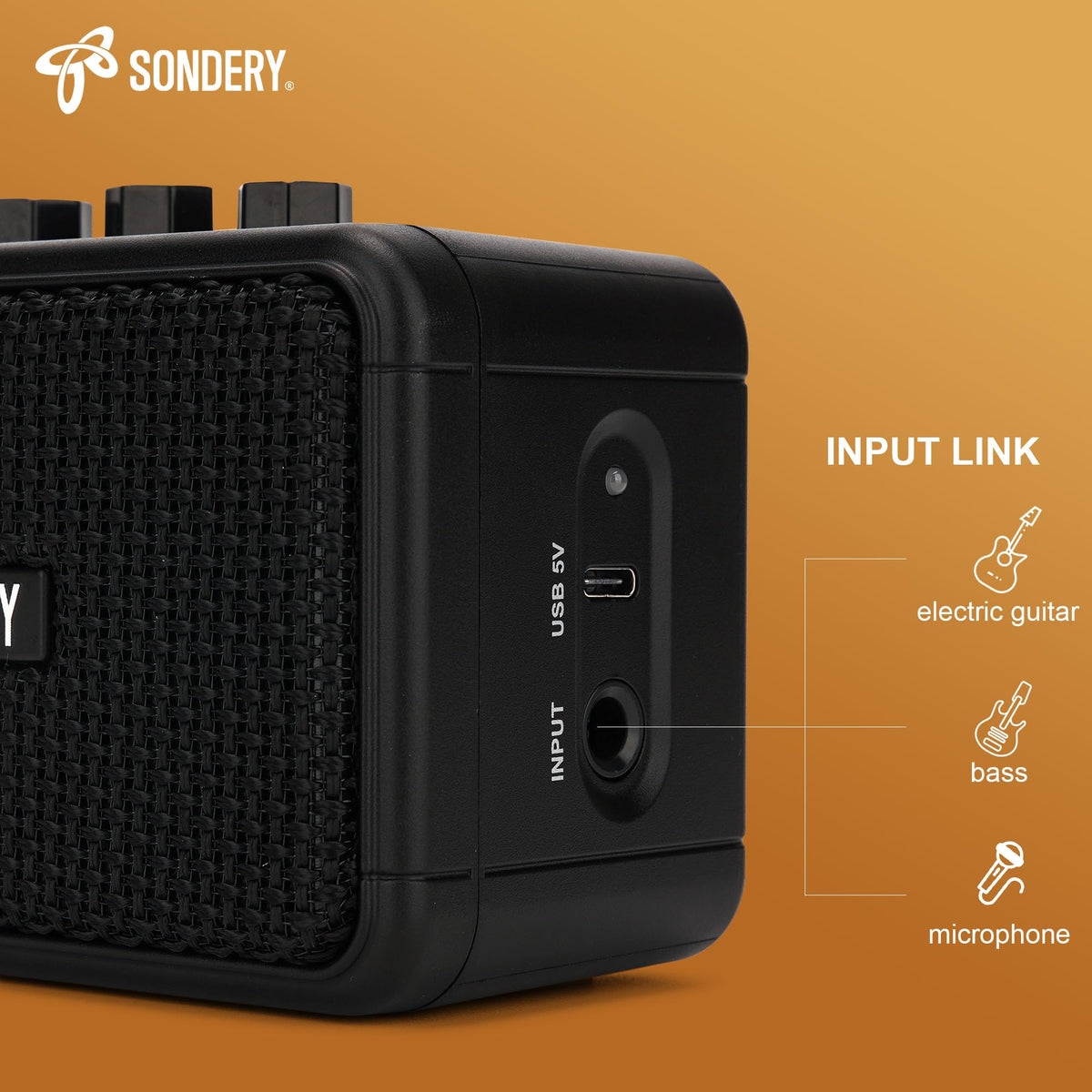 Sondery 5W Mini Amp for Electric Guitar Rechargeable with OD Clean Effects
