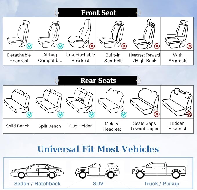 Coverado Car Seat Covers, Car Seat Covers Front Seats, 2-Pack Front Seat Cover, Nappa Leather Waterproof Seat Covers, Car Seat Protectors, Automotive Seat Covers Universal Fit for Most Vehicles Gray