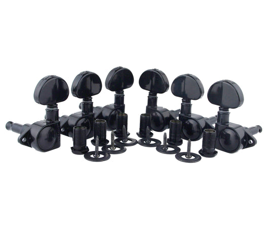 Guyker Guitar Machine Heads (3L + 3R Handed) – 1:21 Sealed Tuners Tuning Key Pegs with Big handle Replacement for Electric, Folk or Acoustic Guitars – Black, GK102B