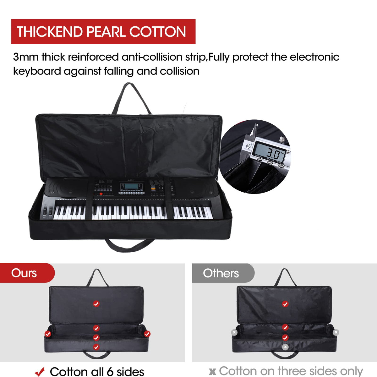 Monkeysell 61 Key Keyboard Bag 3 Storage Pockets 420D Oxford cloth