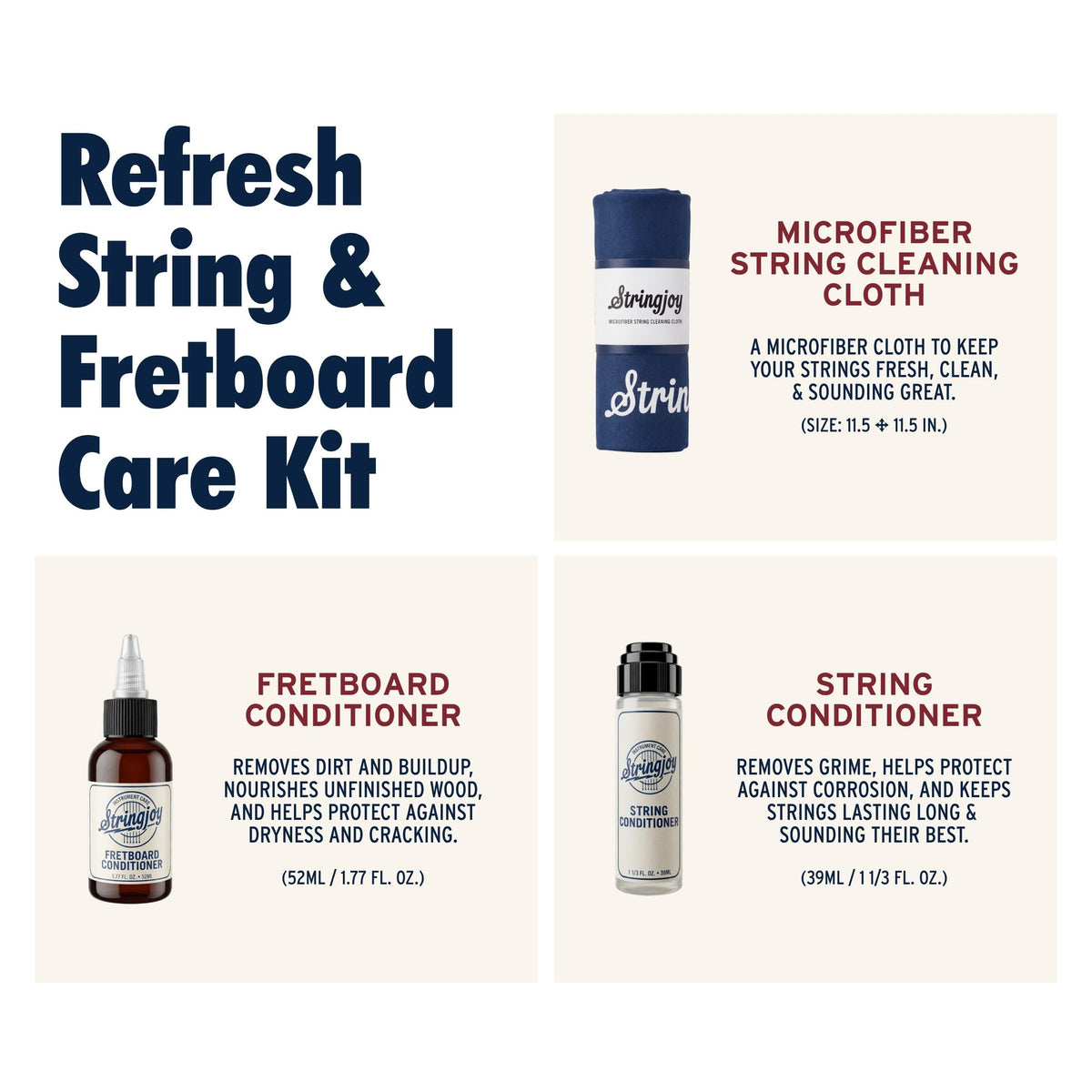 Stringjoy Refresh String & Fretboard Conditioner Kit - with Cleaning Cloth