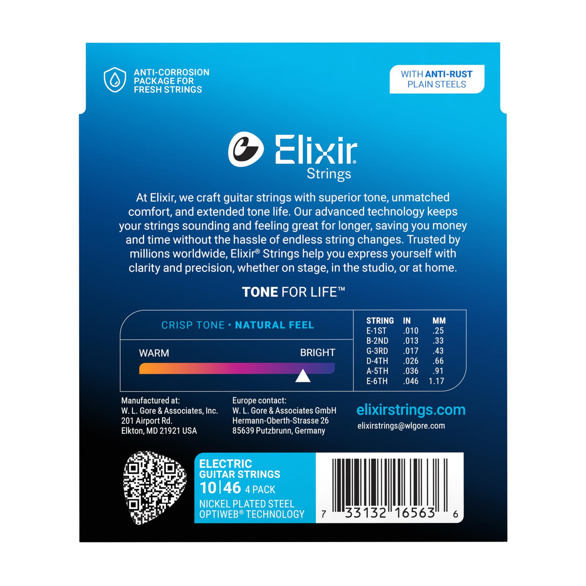 Elixir, Electric Guitar Strings, Nickel Plated Steel-OPTIWEB, 4-Pack, 10-46