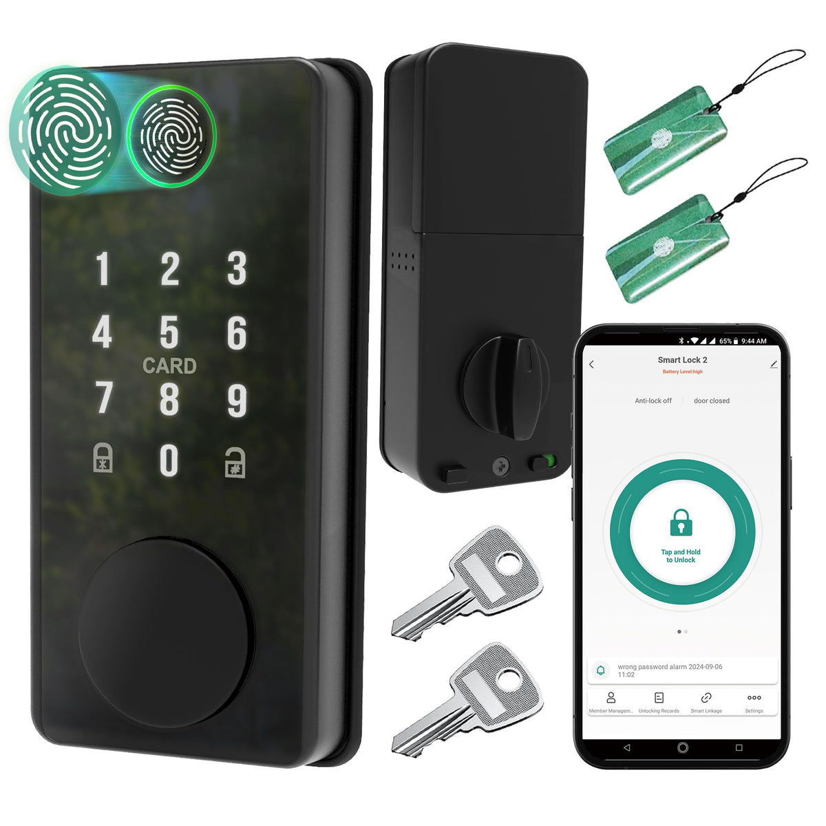Heart of Tafiti Smart Door Lock Deadbolt with Digital Keypad, Keyless Entry and Fingerprint Lock for Front Door, Bluetooth Electronic Lock with APP Control, Anti-Peeping Password