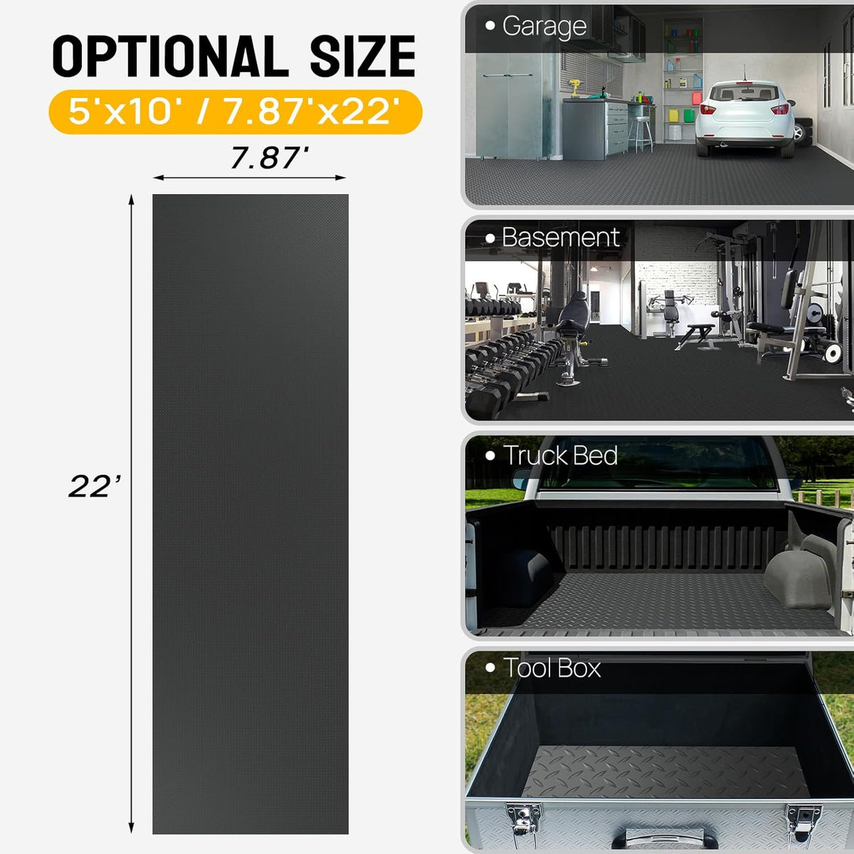 TUFFIOM 7'87'' x 22 FT Garage Floor Mat, Thickened Diamond Plate PVC Garage Mats Flooring Roll for Under Car, Garage Parking Mats for Floor Large SUVs, MPV, Pickup Truck, RV
