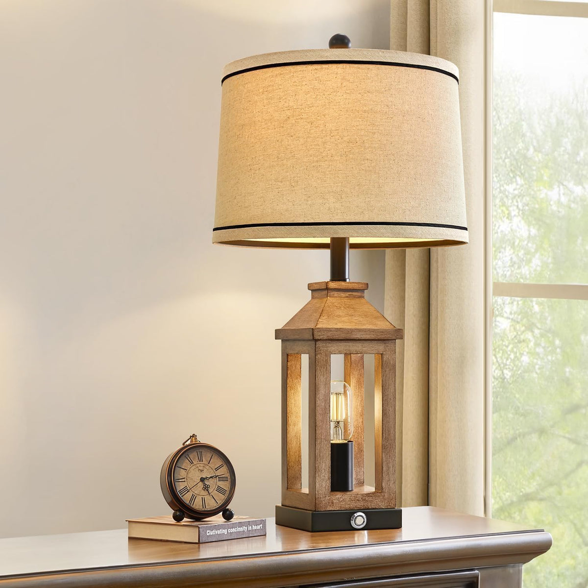G-SAFAVA 23.75" Farmhouse Table Lamps USB A+C Charging Ports 3-Way Dimmable
