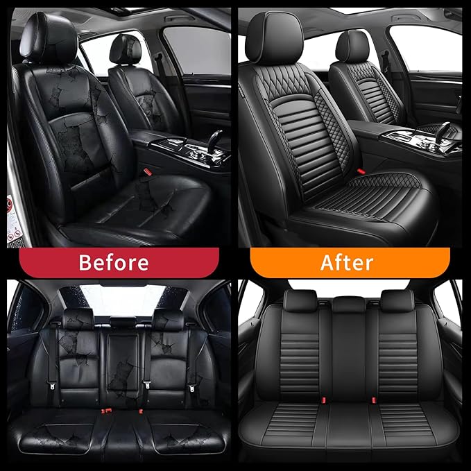 Fit Santa Cruz Car Seat Covers for Hyundai Santa Cruz 2022-2025 2026-Upgraded Premium Waterproof & Breathable Leather, Airbag Compatible, All-Weather Seat Cushion Protector (Full Set, Black)
