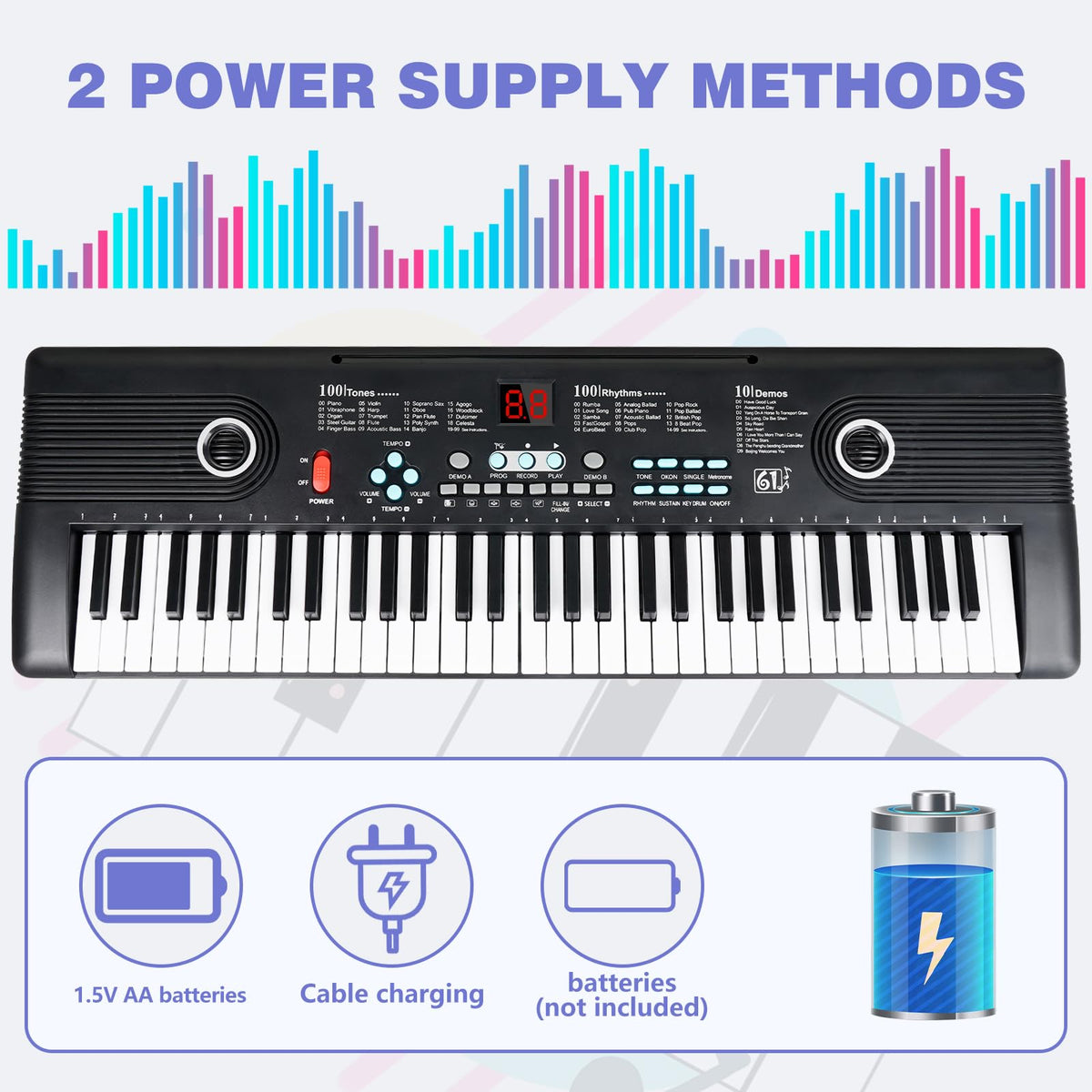 61 key keyboard Piano,Portable Electronic Digital Piano,Built In Dual Speakers,External Microphone,Power Plug,Rich Teaching Content,Multi-Functional Electronic Piano Suitable For Beginners iiw88